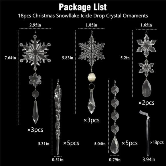 18pcs Crystal Snowflake & Icicle Ornaments, Acrylic Christmas Tree‎ Decorations - Picture 3 of 7